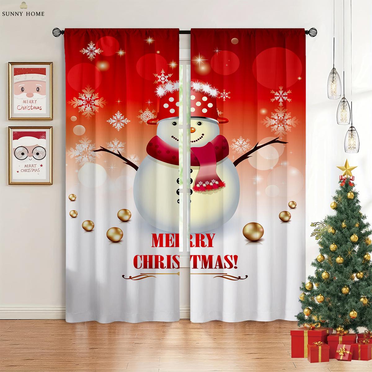 

Рождественская машина, рождественская елка, снеговик, напечатанные шторы, праздничные украшения для вечеринок, шторы, легко стирать и ухаживать, 2 шт. W50xH160(CM)x2PCS&Grommet Top