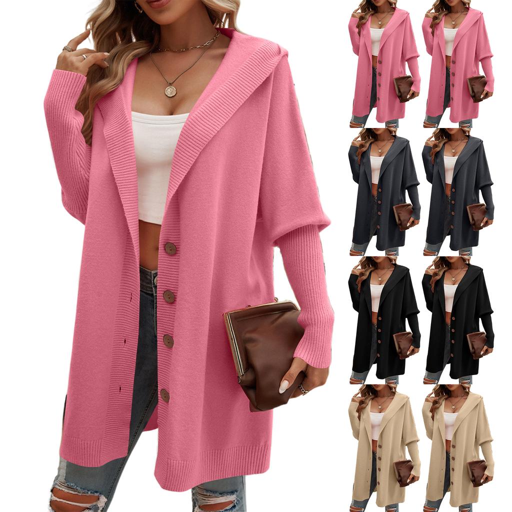 Women's Casual Loose Cardigan Breasted Hooded Sweater Jacket