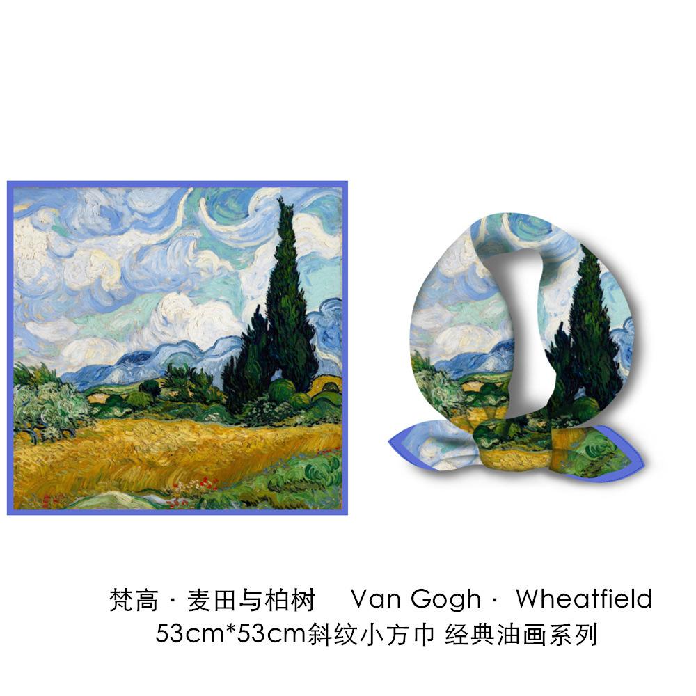 Silk scarf Van Gogh classic oil painting blooming apricot lady new 11cm decorative painting small square scarf scarf