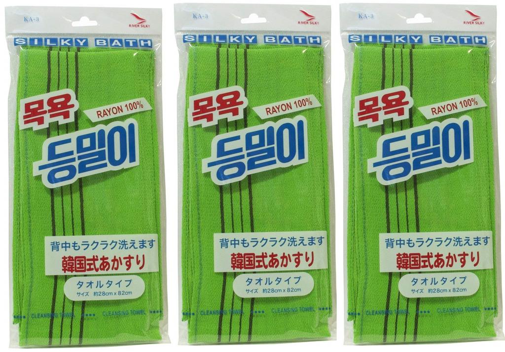 Kinugawa Company Korean Style Exfoliating Towel Type Green x (KA-3) 3-Pack
