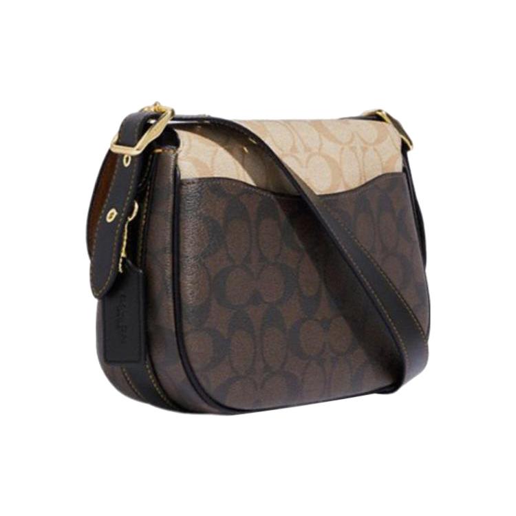 Ny COACH Macie Sadelveske i Kunstskinn, Skulderveske, Skulderveske Medium Størrelse Dame Lys Khaki & Brun CB898-IMUOH
