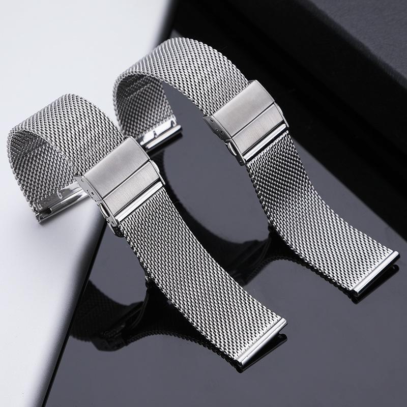 Compatible Stainless Steel Milanese Strap for 22mm Apple iWatch & Huawei GT4, Double Snap Closure