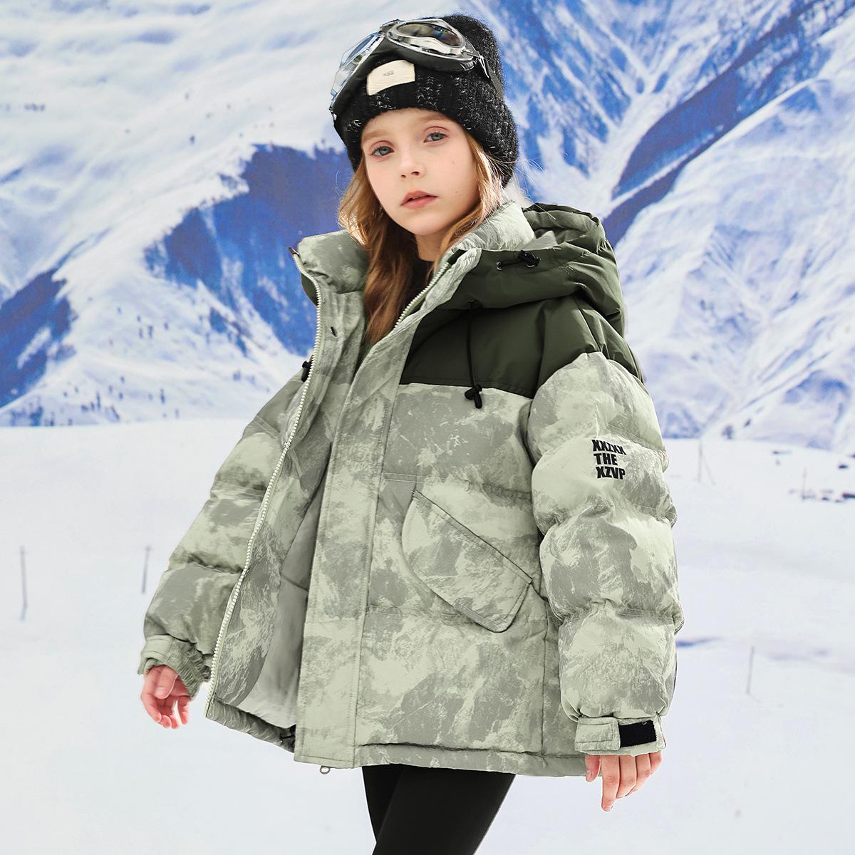 

Детская зимняя куртка из хлопка с пухом, средняя и большая детская утолщенная зимняя куртка с принтом тай-дай 140 зелёный