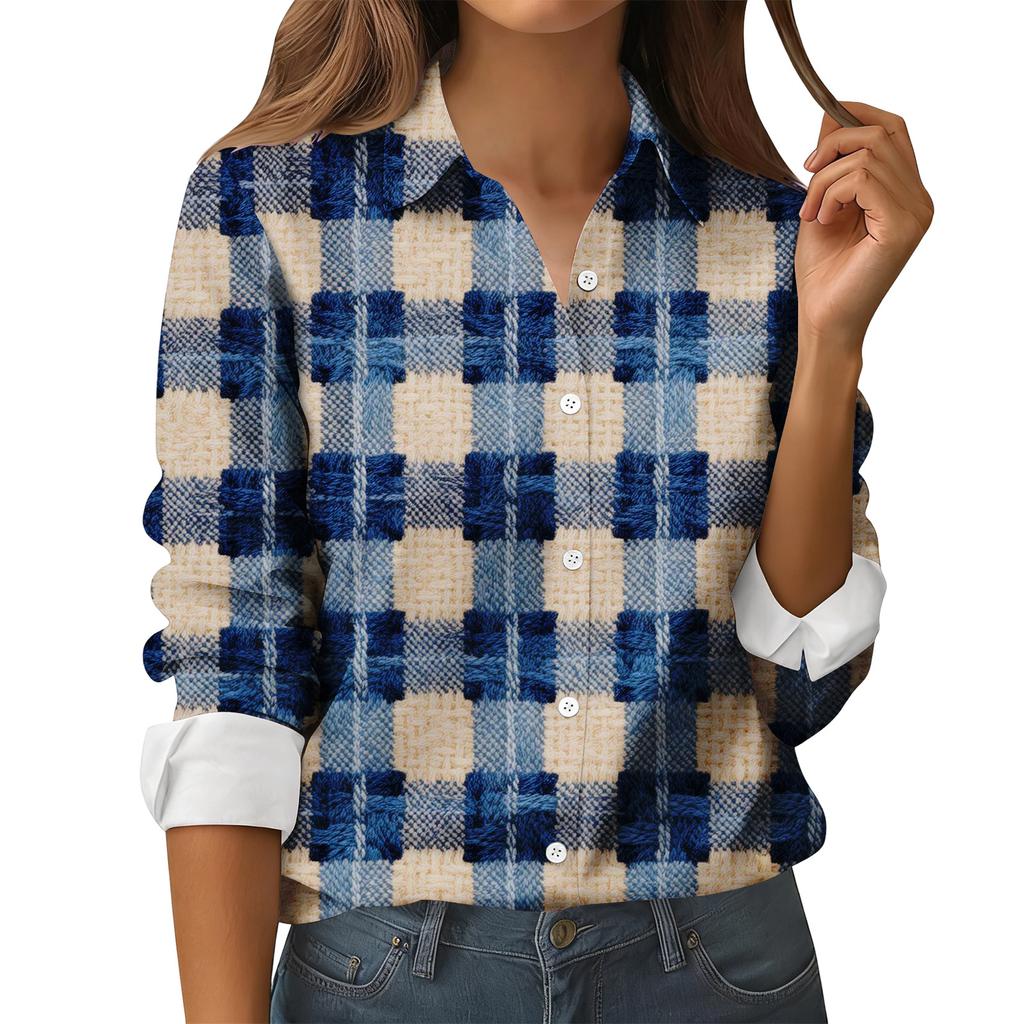 Women's Fashionable Casual Printed Long-Sleeved Button-Up Shirt