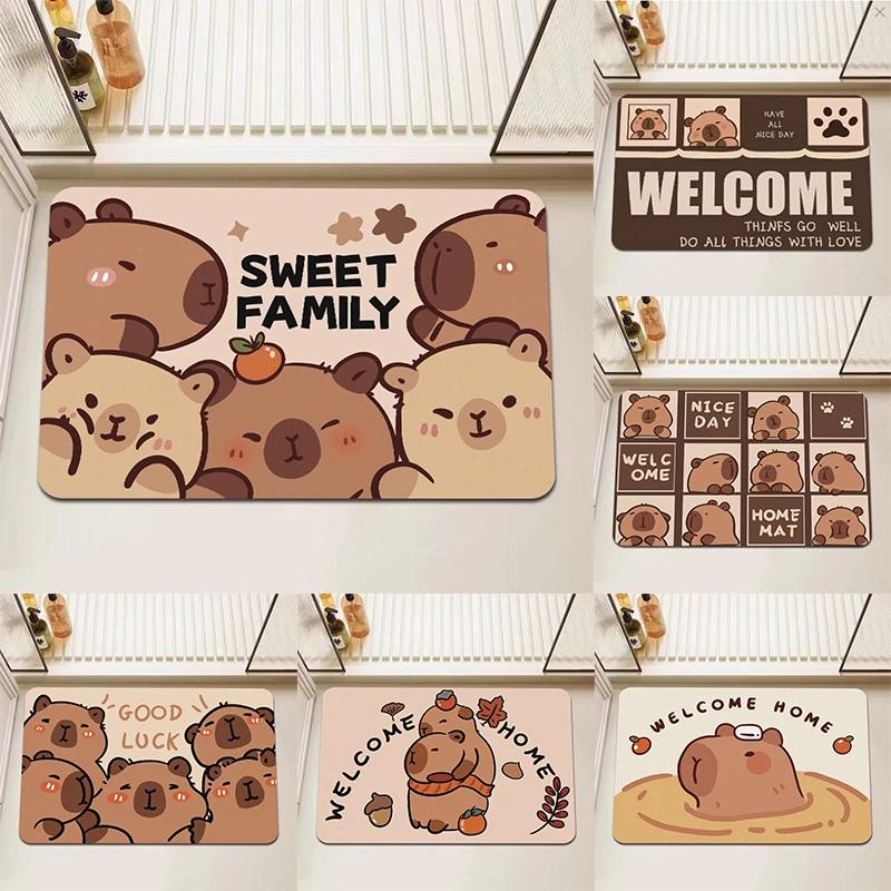 Capybara Print Bath Mat Non Slip Doormat Kitchen Drying Mat for Bedroom Drain Mat Entryway Rug Cartoon Home Carpet