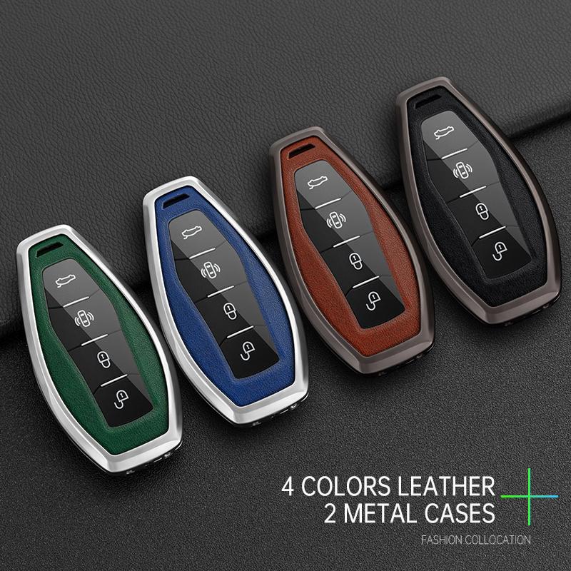 4 Buttons Zinc Alloy+ Leather Car Remote Key Case Cover Shell Fob For Faw Hongqi H5 Hongqi H5 Car Accessories