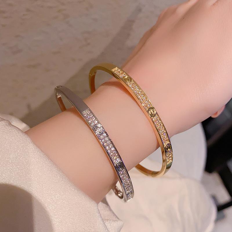 Kajia gypsy bracelet, two-row diamond narrow version diamond-encrusted bracelet, women's plated 18K rose gold, versatile for men and women