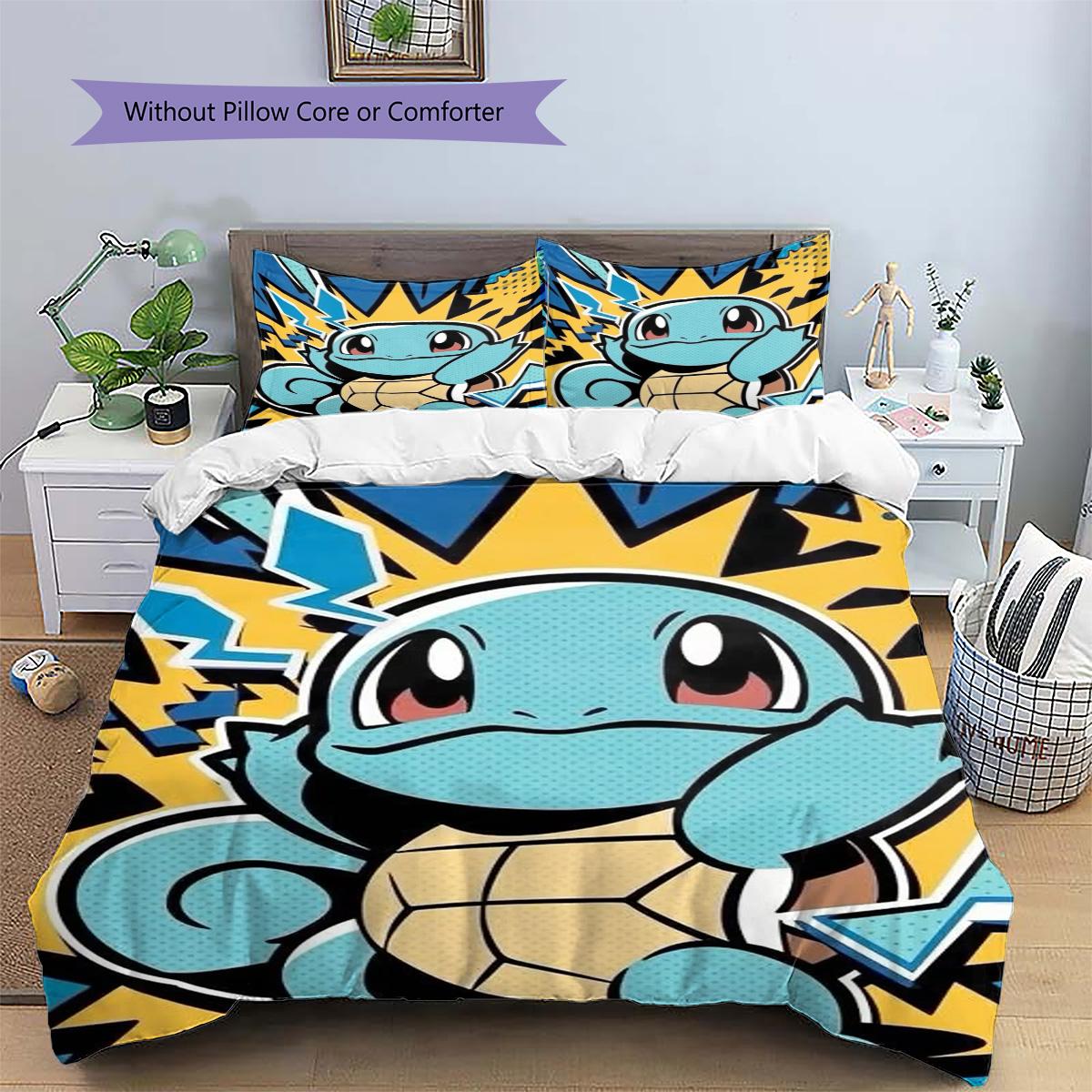 

Squirtle Patterned Pillowcase & Duvet Cover Set Bedroom Lifestyle Anime Bedding Decor Lovely Present for Anime Lovers.-TING 135x200cm