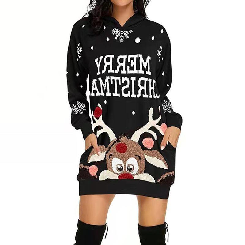 Hooded Long Sleeve Sweatshirt Dress Large чёрный