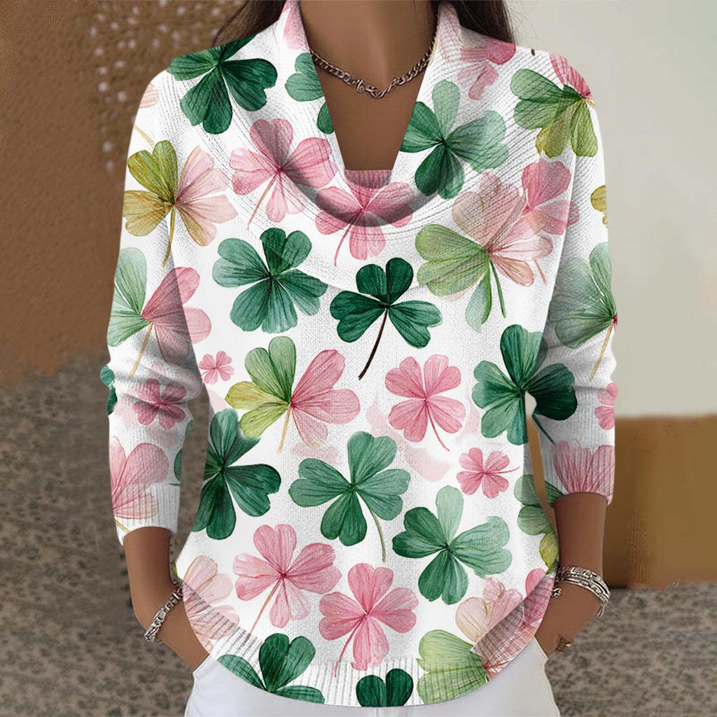 Dámský ležérní a módní svetr s dlouhým rukávem a potiskem, kulatým výstřihem