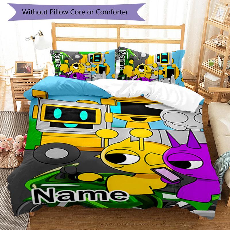 3pcs SPRUNKI12 Cover Set - Personalized Name, HD Printed Bedding with 1 Cover and 2 Pillowcases - Perfect for Home Decor, Easy Care