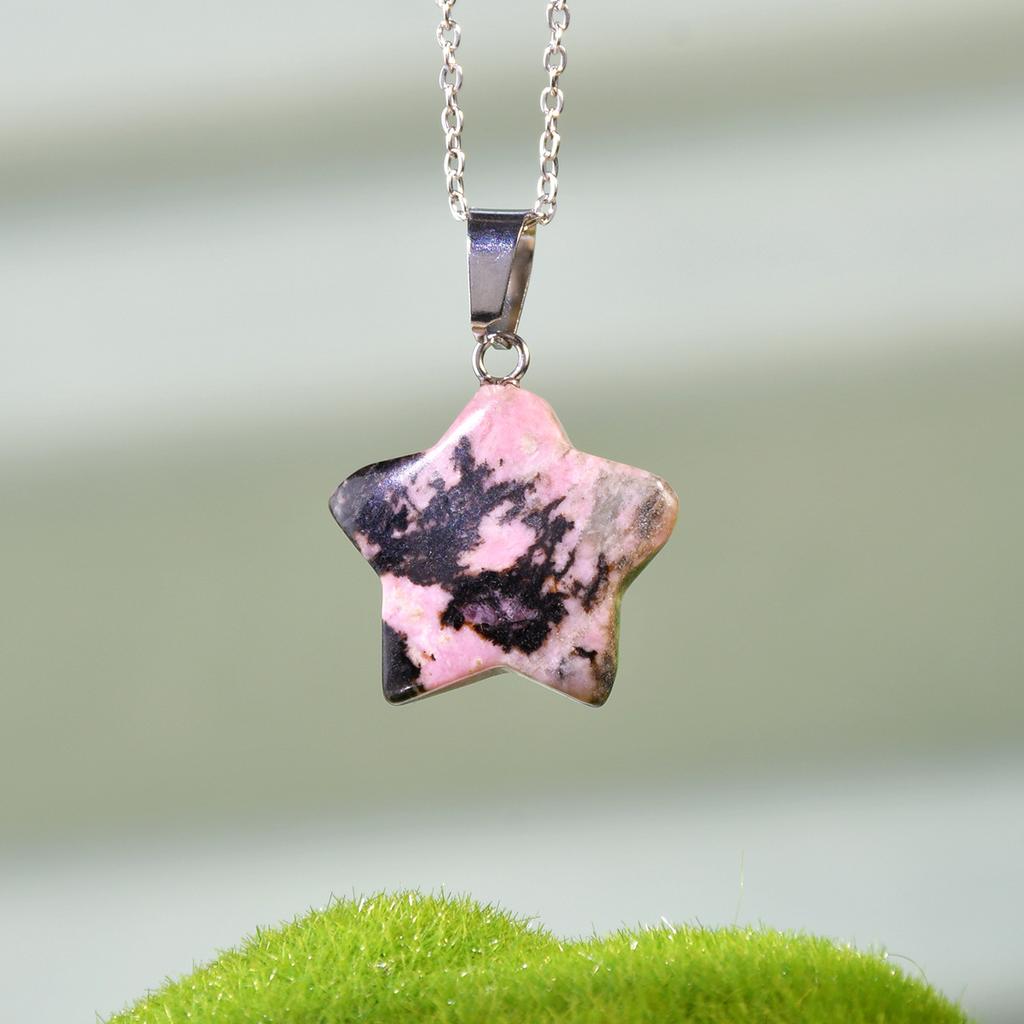 1pc Natural Stone Pendant Five-pointed Star Shape Amethyst Lapis Lazuli Lady Charm Necklace Jewelry Gifts Pendant