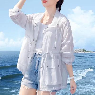 Vêtements de protection solaire à capuche Veste courte fine pour femmes Été Style occidental Respirant Tout assorti Style occidental Vêtements de peau de protection solaire