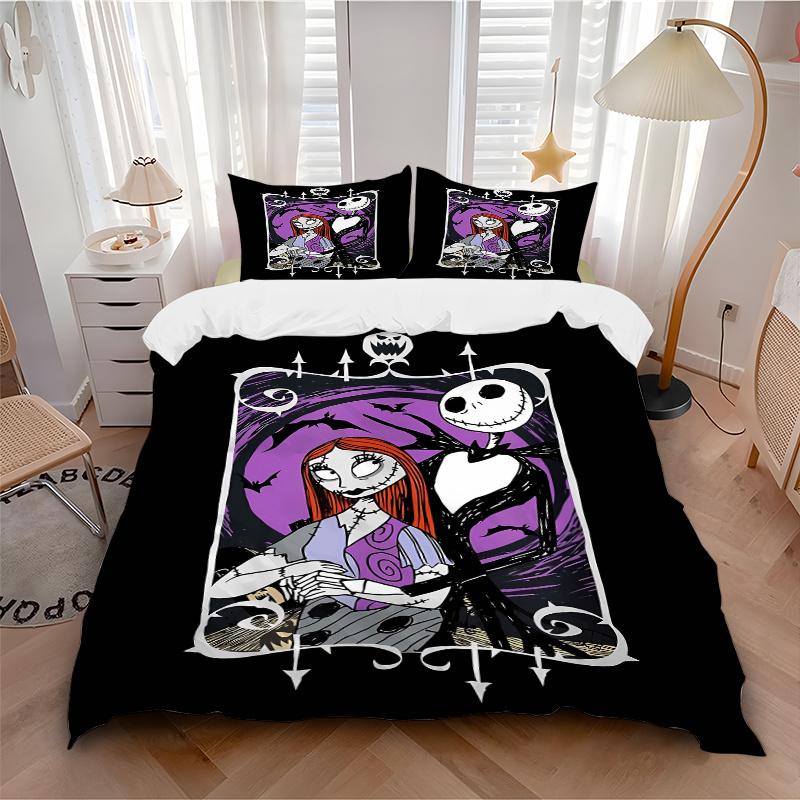3pcs Jack and Sally Disney Bedding Set Includes 1 Quilt Cover and 2 Pillowcases, Comfortable Bedding F049