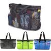 Mesh Beach Bag Large Beach Tote Zippered Pockets Fixed Shoulder Straps Family Beach Bag Vacation Essentials Swimming Storage Bag