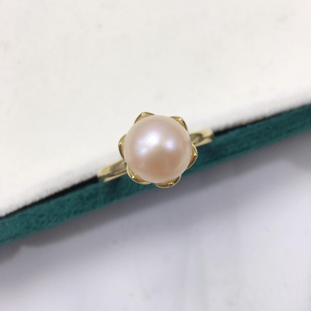 Natural freshwater pearl ring with adjustable opening, simple commuting flower bud pearl jewelry, women's accessories