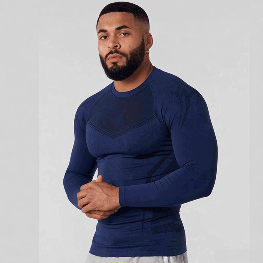 YOUNGAL Men's Fitness Training Shirt: Breathable, Sweat-Absorbent, Long/Short Sleeve Options