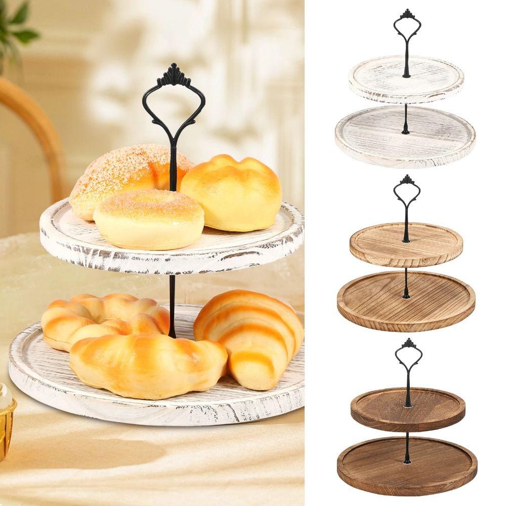 Decorative Wooden Cupcake Stand 2/3-Layer Cake Serving Tray Round Tiered Fruit Plate  Christmas