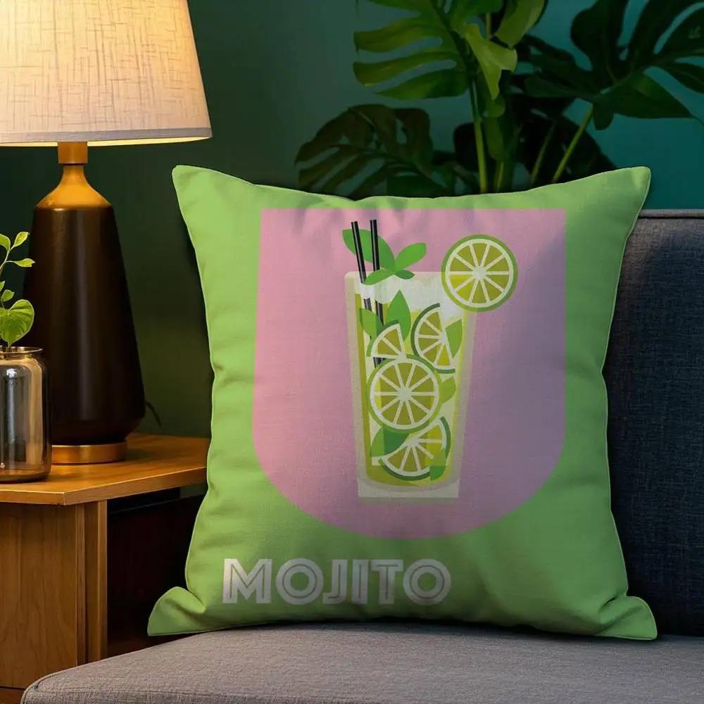 Home Decor Summer Mojito & Blue Moon Pillow Covers Pattern Cushion Cover Suitable For Sofa Bedroom Car Pillow Cover