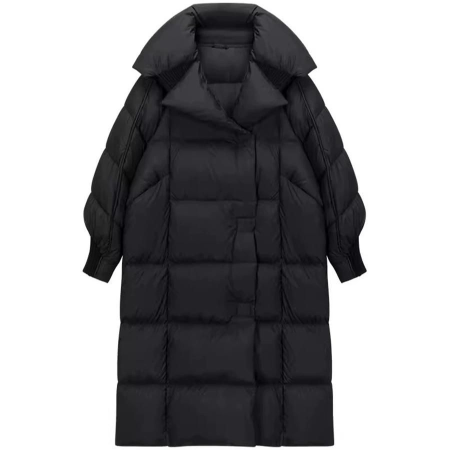 

Зимняя пуховая хлопковая куртка женская длинная модная толстая свободная большого размера S чёрный