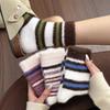Autumn And Winter Retro Mink Velvet Striped Medium Tube Socks Women'S New Comfortable And Warm Color Matching Socks With Birkenstocks
