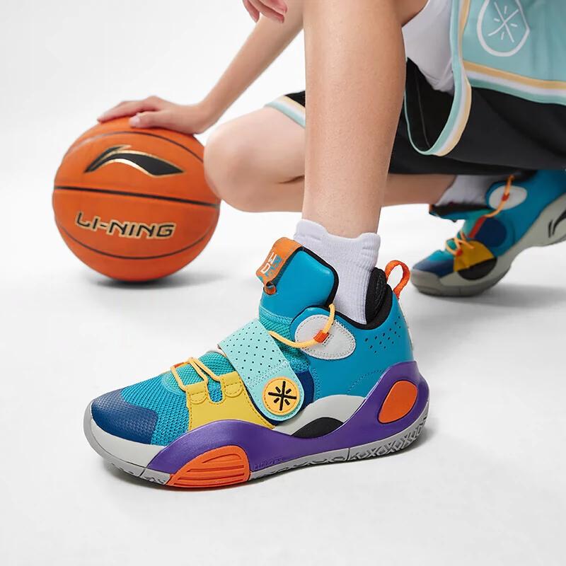 Li-Ning All City 8 Cloud Non-Slip Shock Absorbing Durable Lightweight Rebound Low-Top Basketball Shoes Kids Sneaker Blue Yellow YKBS114-3