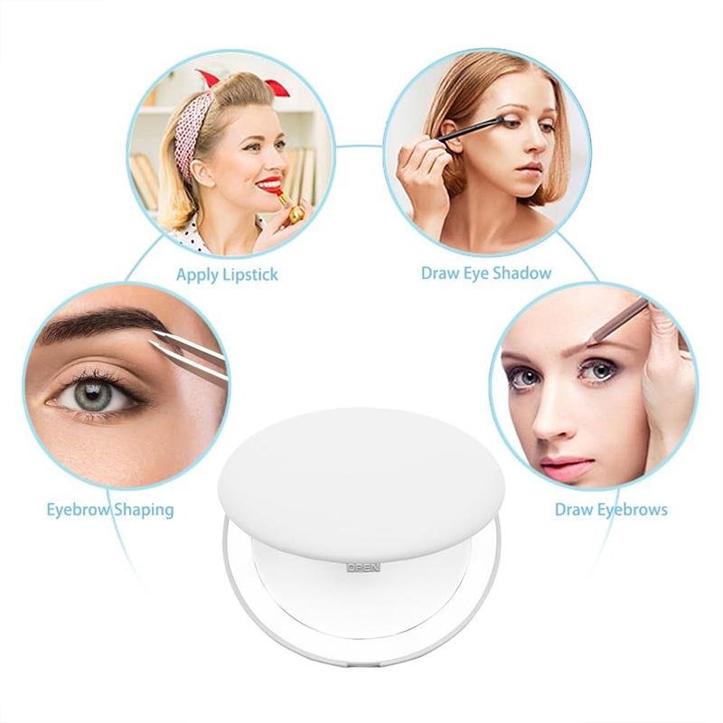 USB Rechargeable Handy Round LED Mirror For Make-Up Compact Makeup Flip Led Makeup Mirror