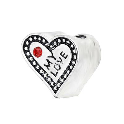 2pcs /Lot Silver Color Beads Red Enamel Love Charms Fit Original Brand Bracelet Necklace For Women Men Wife Jewelry Accessories