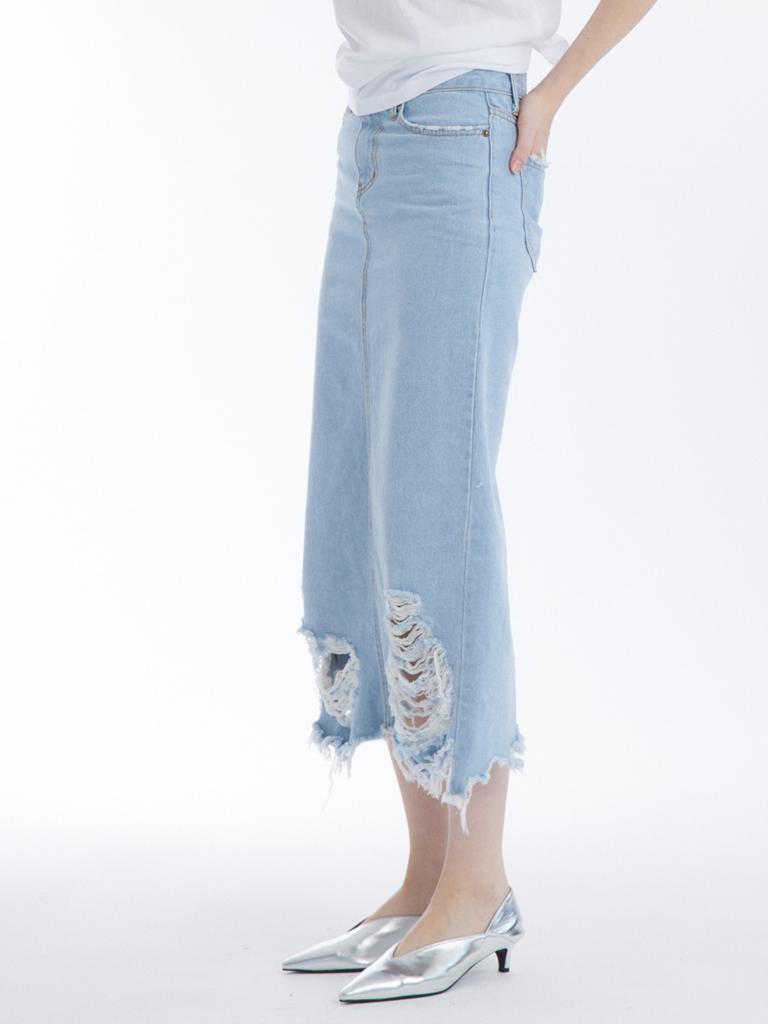 Unknown Planet Distressed Denim Skirt Light Blue