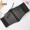 Body Belt Solid Color Retro Elastic Women Corset Exquisite Fine Craftsmanship Faux Leather Lace-up Buckle Wide Clothes Accessories Dress