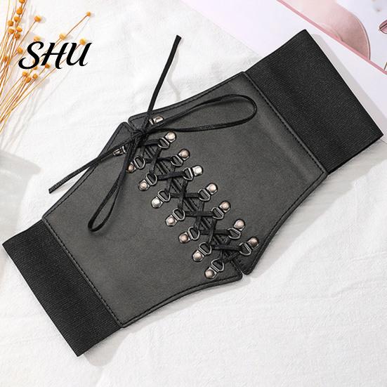 Body Belt Solid Color Retro Elastic Women Corset Exquisite Fine Craftsmanship Faux Leather Lace-up Buckle Wide Clothes Accessories Dress