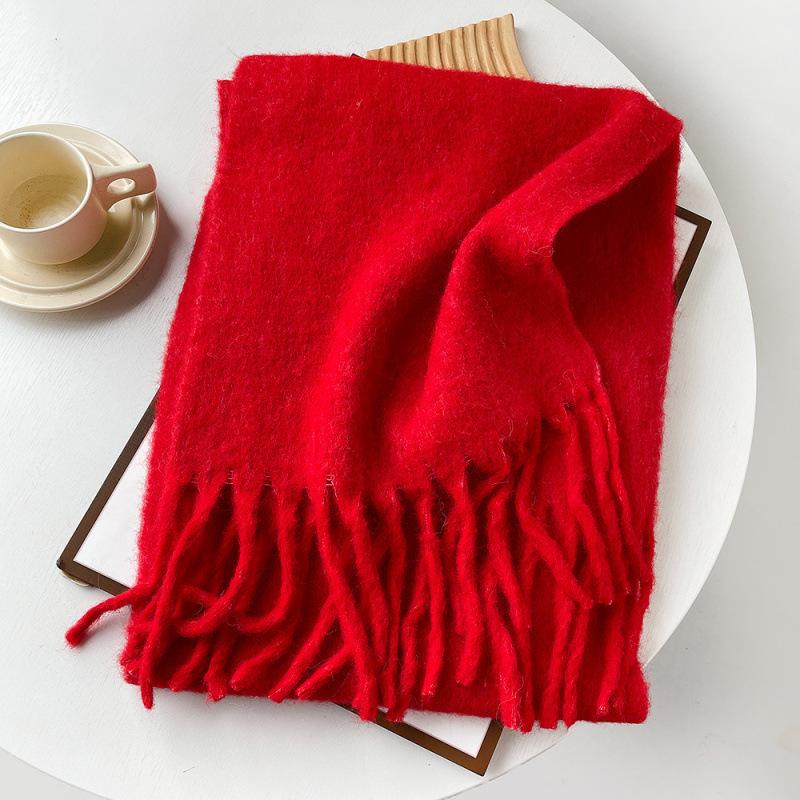 Wool Scarf Autumn And Winter Solid Color Mohair Scarf High-End Thickened Warm Fringed Shawl