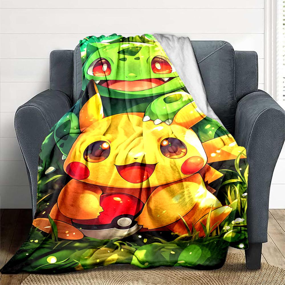 

1pc Pikachu, Bulbasaur Flannel Blanket [Cozy Throw Blanket] For Sofa, Bed, Travel, Camping, Livingroom, Office, Couch, Chair, And Bed 80x120cm