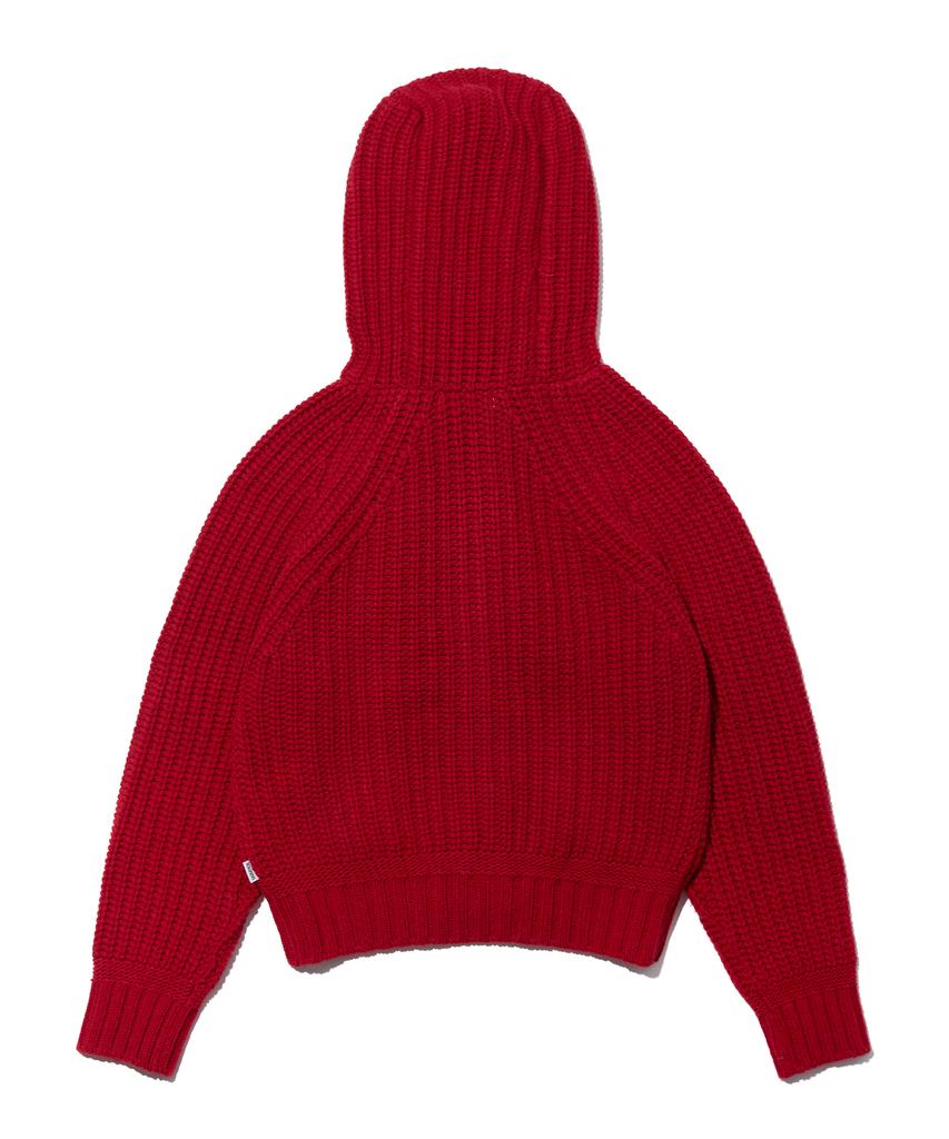 Youhee Rope Hood Zip-Up Knit Red