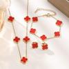Titanium Steel Four-Leaf Clover Jewelry Set: Bracelet, Necklace & Earrings.