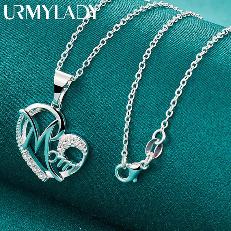 URMYLADY 925 Sterling Silber Herz Zirkon Anhänger 16-30 Zoll Halskette Für Frauen Modeschmuck