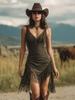 Women's Sexy Deep V Tassel Slimming Dress
