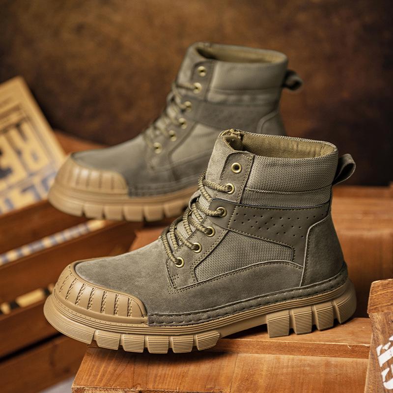 

Men s Retro American Genuine Leather Ankle Boots, Mid-Top Style with Thick Sole for Autumn Workwear in Big Yellow. 39