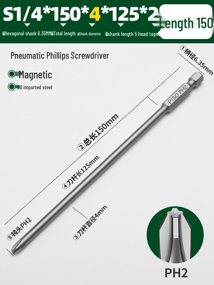 PISO Anti-Slip Cross Extended Rod Strong Magnet Hex PH2 Drill & Screwdriver Bit Set