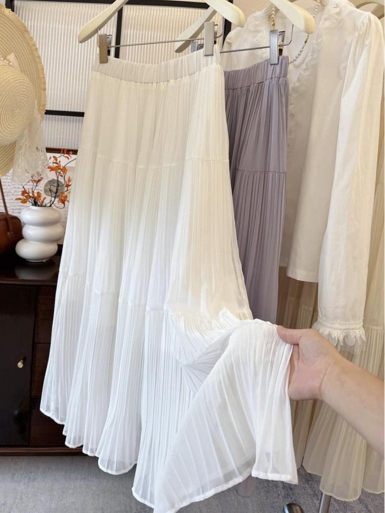 White Chiffon High-Waist Slim A-line Fairy Pleated Skirt - Spring/Summer 2026 Collection