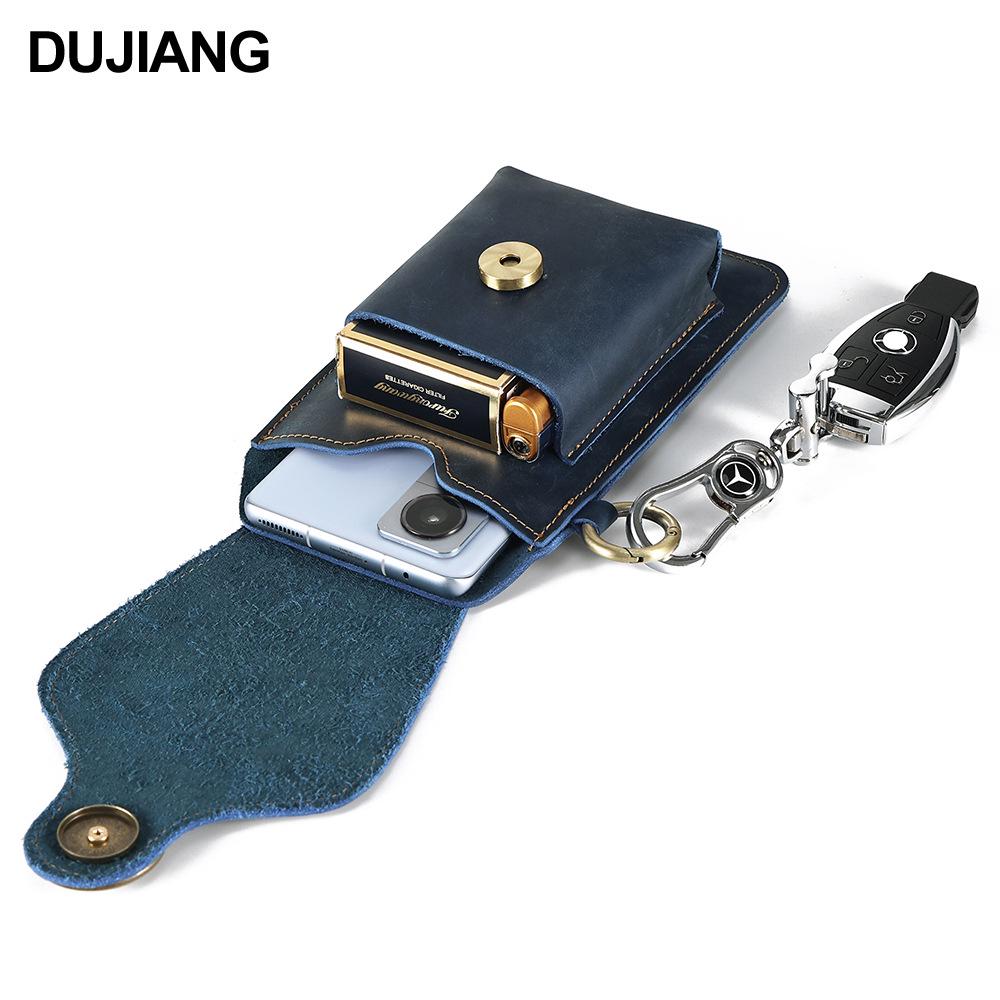 Men's Genuine Crazy Horse Leather Waist Bag - Top Layer Cowhide, Casual Outdoor Cell Phone Holder