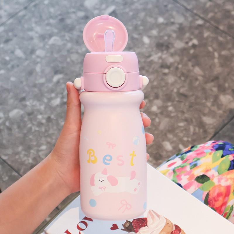 Cartoon Double-Drink Baby Bottle - 316 Stainless Steel Thermos with Straw