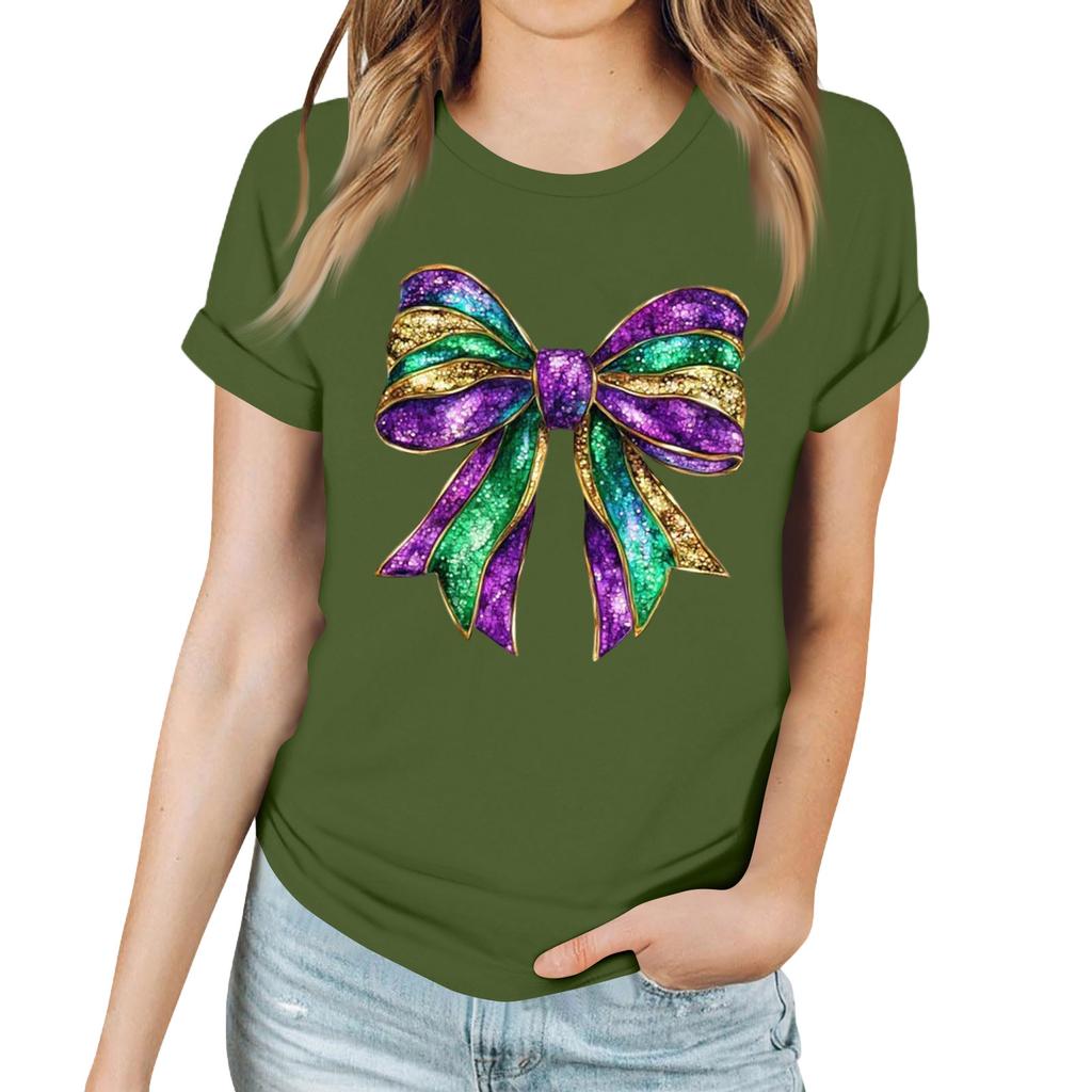 Women's Casual Carnival Print T-Shirt Round Neck Pullover Short Sleeve Top