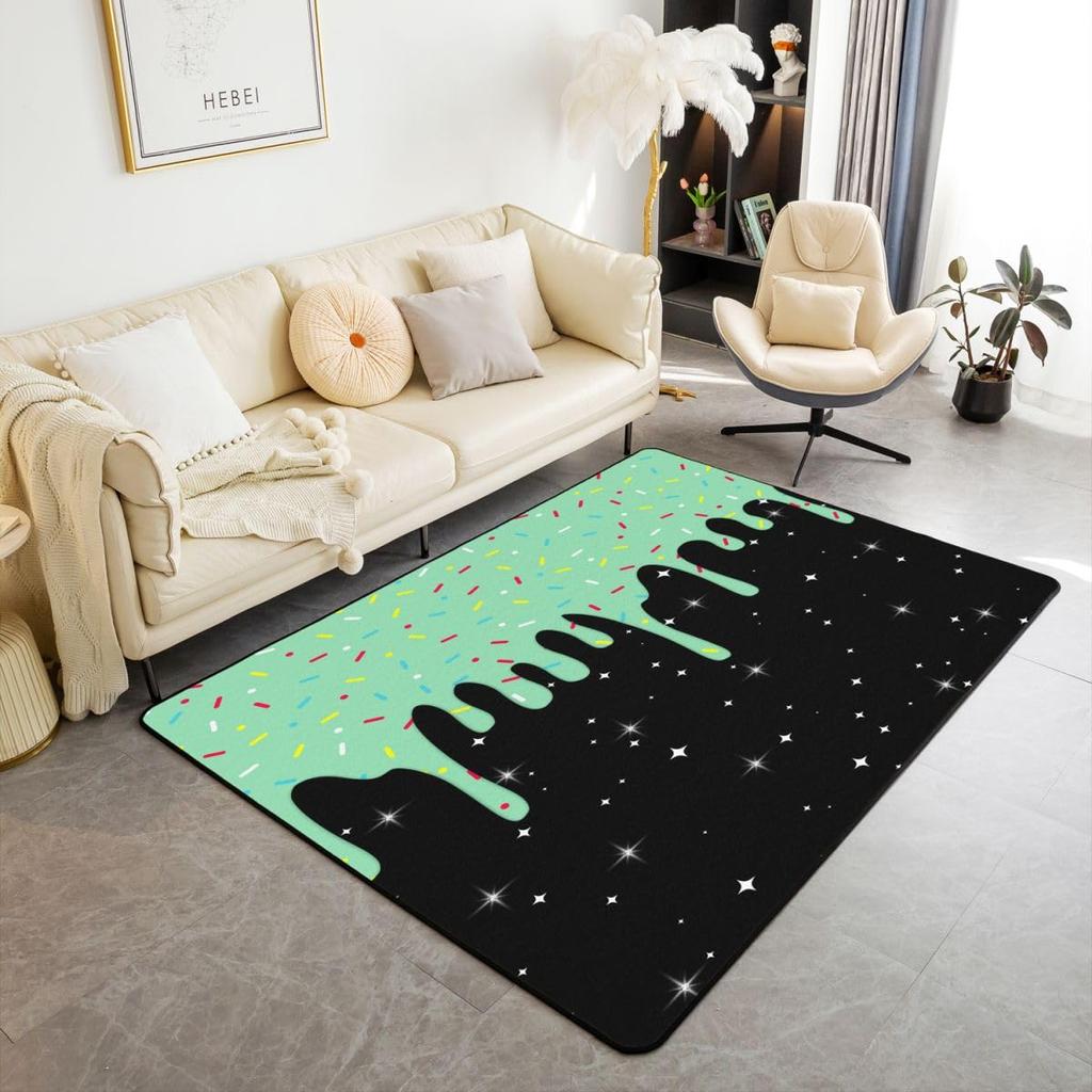 Erosebridal Navy Blue Baseball Ice Cream Area Rug 4'11" X 3'3" Ice Cream Drip Living Room Rugs Non Slip Baseball Glove Decorative Carpets Cu