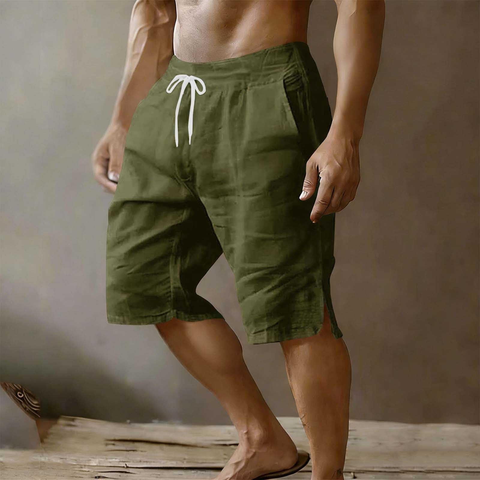 Men s casual shorts, comfortable slit, drawstring, elastic pocket, beach pants, cropped pants XXL
