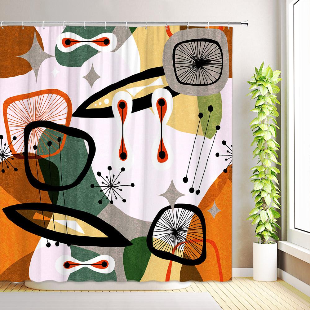 Boho Colorful Floral Shower Curtain Minimalist Abstract Art Modern Aesthetic Jungle Plant Tropical Leaf Bathroom Decor with Hook