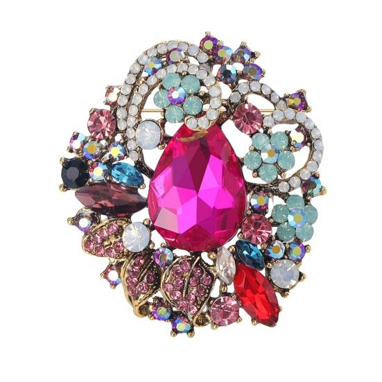 Brož v bohémském stylu Intarzovaný umělý křišťál Luxusní Klasický temperament Všestranné Velké sklo Brož z umělého křišťálu