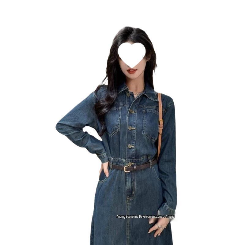 Early Autumn Women's Retro Denim Dress - New Niche Design with Timeless Elegance