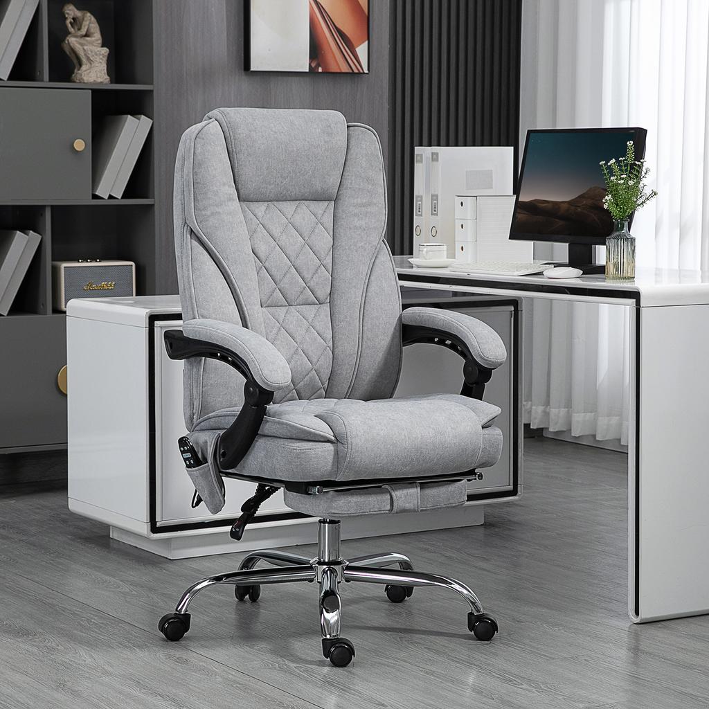 Massage Office Chair Heated Reclining Computer Chair With Adjustable Height And Footrest Grey