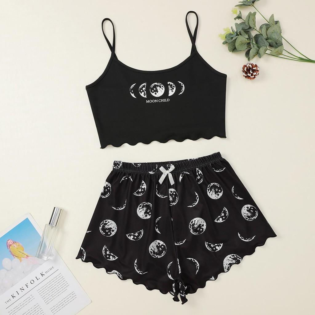 Eclipse Moon Child Letter Print Camisole & Shorts Set